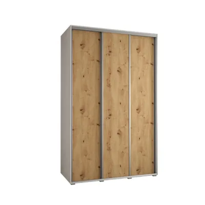 Abiks Möbel Schwebetürenschrank Weiß, Eiche Artisan, Silber 160x235x60 cm