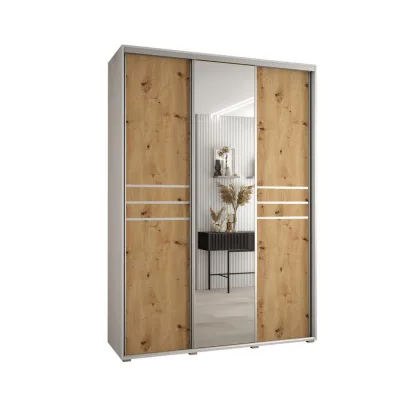 Abiks Möbel Schwebetürenschrank Weiß, Eiche Artisan, Silber 180x235x60 cm
