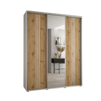 Abiks Möbel Schwebetürenschrank Weiß, Eiche Artisan, Silber 190x235x60 cm