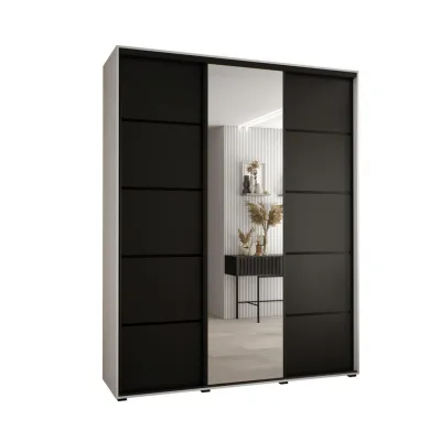 Abiks Möbel Schwebetürenschrank Weiß, Schwarz, Schwarz 190x235x60 cm