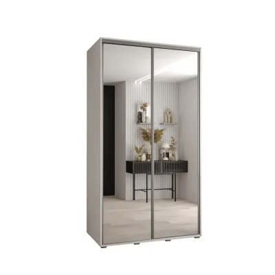 Abiks Möbel Schwebetürenschrank Weiß, Silber 140x235x60 cm