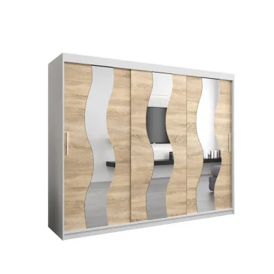 Abiks Möbel Schwebetürenschrank Weiß, Sonoma Eiche 250x200x62 cm