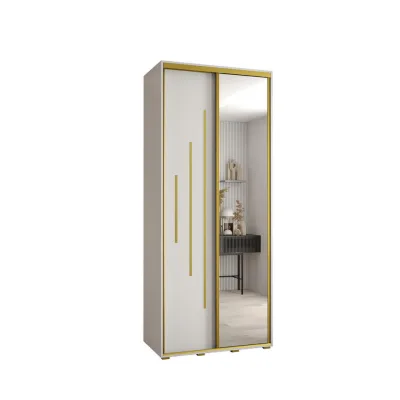 Abiks Möbel Schwebetürenschrank Weiß, Weiß, Gold 100x235x60 cm