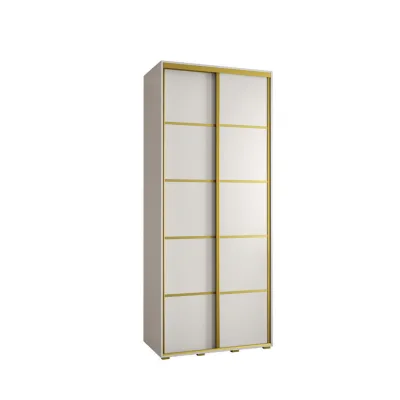 Abiks Möbel Schwebetürenschrank Weiß, Weiß, Gold 110x235x60 cm