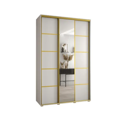 Abiks Möbel Schwebetürenschrank Weiß, Weiß, Gold 160x235x45 cm
