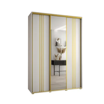 Abiks Möbel Schwebetürenschrank Weiß, Weiß, Gold 170x235x60 cm