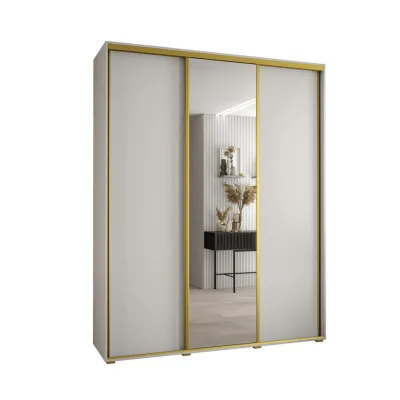 Abiks Möbel Schwebetürenschrank Weiß, Weiß, Gold 190x235x60 cm