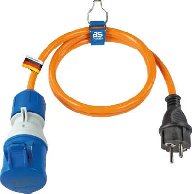 Adapterleitung 1,5 m Schukostecker auf CEE Kupplung mit Spannungsanzeige, Außenbereich IP44