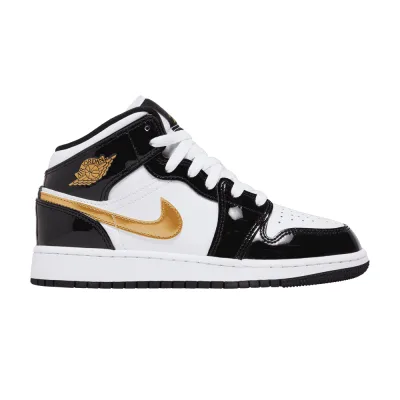 Air Jordan 1 Mid Patent Black White Gold (GS)
