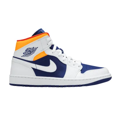 Air Jordan 1 Mid White Laser Orange Deep Royal Blue