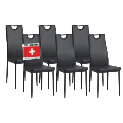 Albatros Esszimmerstühle SALERNO 6er Set, Schwarz- Edles Italienisches Design, Polsterstuhl mit Kunstleder-Bezug, Modern, Stilvoll am Esstisch-Küchenstuhl. Stuhl Esszimmer hohe Belastbarkeit