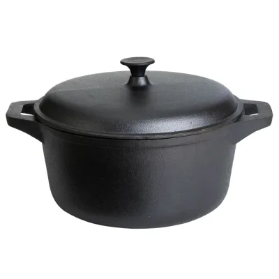 Allgrill Gusseisen-Topf mit Deckel, rund, schwarz, 27,5 cm, 6,5 l, für alle Herdarten