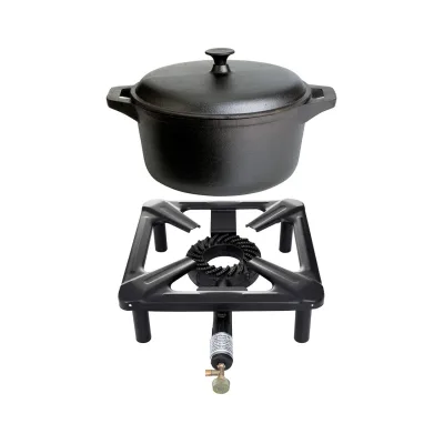 Allgrill Hockerkocher Gusseisen Topf 2 Griffen 2,7 l - Camping Freizeit - Profiköche