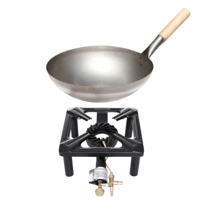 Allgrill Hockerkocher-Set (klein) mit Zündsicherung mit Stahl-Wok Ø 30 cm