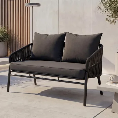 Aluminium-Gartenbank MCW-P90, Gartensofa Outdoor Sitzbank, Seilgeflecht Rope Stoff/Textil (180g/m²) ~ anthrazit