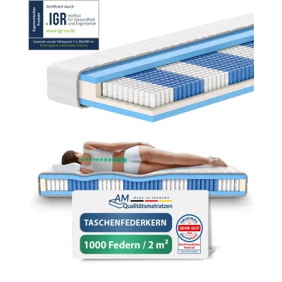 AM Qualitätsmatratzen Taschenfederkernmatratze Weiß 100x220 cm