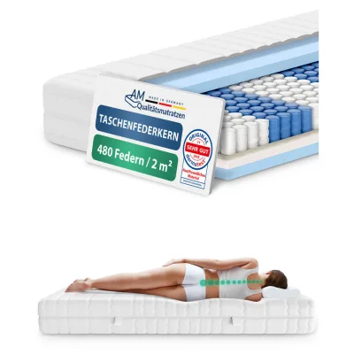 AM Qualitätsmatratzen Taschenfederkernmatratze Weiß 90x210 cm