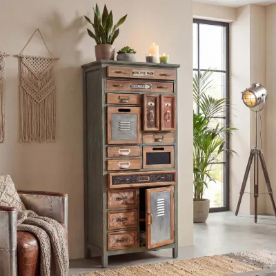 Apotheker-Schrank MCW-A43, Kommode, Tanne Holz massiv Vintage Shabby-Look 138x57x32cm