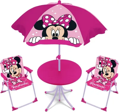 Arditex ARDITEX Minnie Kinder-Tischset mit 2 Stühlen & Sonnenschirm für Kinderzimmer, Terrasse & Garten