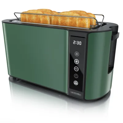 Arendo 4-Scheiben-Langschlitztoaster mit Touchpanel, Restzeitanzeige, 7 Bräunungsgraden und Brötchenaufsatz, 1500 W, grün