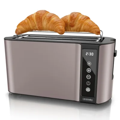 Arendo 4-Scheiben-Langschlitztoaster mit Touchpanel, Restzeitanzeige, 7 Bräunungsgraden und Brötchenaufsatz, 1500 W, taupe