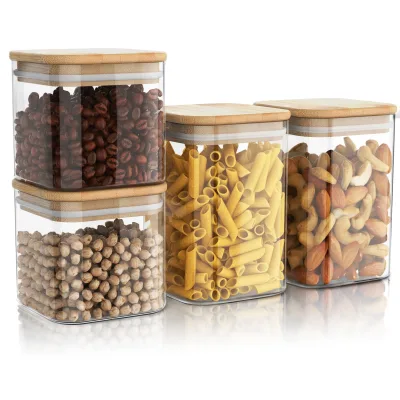Arendo Aufbewahrungsbecher, Glasbehälter 2x 0,8L & 2x 1,2L Borosilikatglas, Bambusdeckel luftdicht