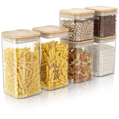 Arendo Aufbewahrungsbecher, Glasbehälter 2x 2L, 2x 1,5L & 2x 1L Borosilikat Bambusdeckel luftdicht