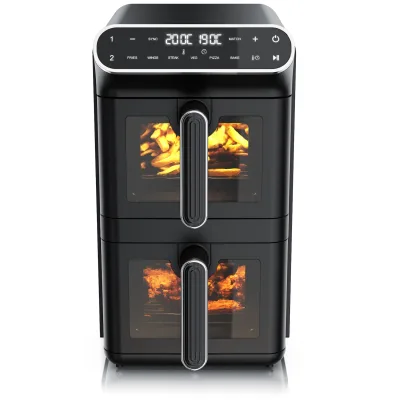 Arendo Doppelkammer-Heißluftfritteuse 11 l, 2 Körbe übereinander, Dual Zone, SYNC und MATCH, Sichtfenster und 6 Programme