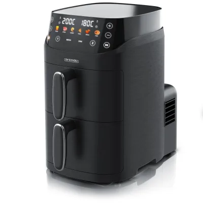 Arendo Doppelkammer-Heißluftfritteuse 5 l, 2 Kammern übereinander mit je 2,5 l, 2000 W, SYNC und MATCH, 6 Programme, Touchdisplay
