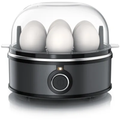 Arendo Eierkocher für bis zu 7 Eier, 350 W, 3 Härtegrade, Einsätze für pochierte Eier und Omelett, Signalton, Cool Grey