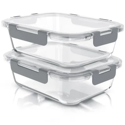 Arendo Frischhaltedosen aus Borosilikatglas, 2er-Set mit je 1520 ml, luftdichte Deckel mit Silikondichtung, stapelbar für Meal Prep