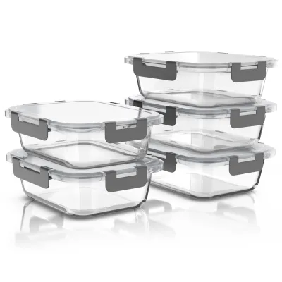 Arendo Frischhaltedosen aus Borosilikatglas, 5er-Set mit je 1040 ml, luftdichte Deckel mit Silikondichtung, stapelbar für Meal Prep