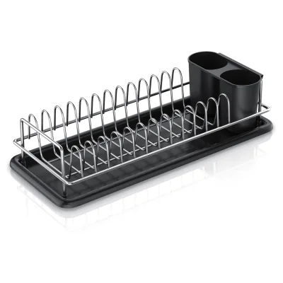 Arendo Geschirrständer Abtropfgestell, platzsparend, kompakt, 12 Tellerhalter, Besteckhalter, Edelstahl, Abtropfschale, rostfrei, robust, einfache Montage