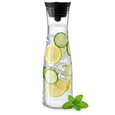 Arendo, Glaskaraffe 1700 ml mit Deckel, Wasserkaraffe mit Edelstahl Grobfilter, transparent