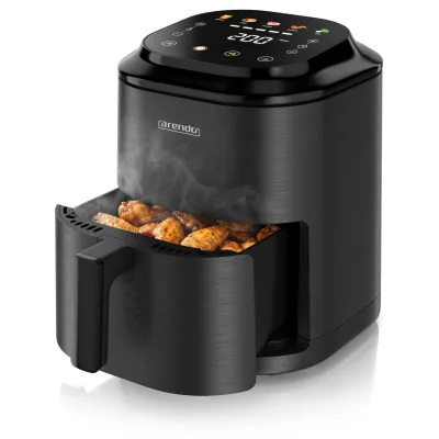 Arendo Heißluftfritteuse, kompakter Airfryer 2,5 l, Touch, 5 Programme, Timer, Warmhaltefunktion, schwarz