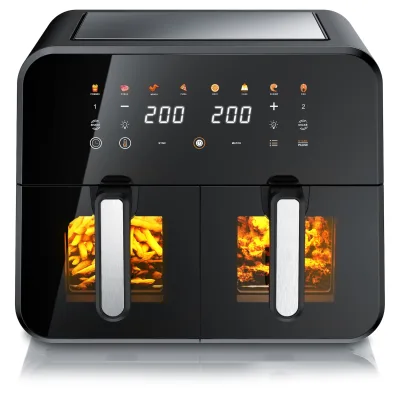 Arendo Heißluftfritteuse mit 2 Kammern Nebeneinander, XXL Doppelkammer Airfryer 11L, Dual Zone, 2600 W, mit Zubehör, Umluft Backofen, 80-200°C