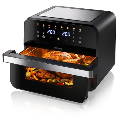 Arendo Heißluftfritteuse mit 2 Kammern Nebeneinander, XXL Doppelkammer Airfryer 12L, Dual Zone, 2600 W, mit Zubehör, Umluft Backofen, 80-200°C