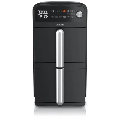 Arendo Heißluftfritteuse mit 2 Kammern Übereinander, XXL Doppelkammer Airfryer 11L, Dual Zone, 2400 W, mit Zubehör, Umluft Backofen, Edelstahl