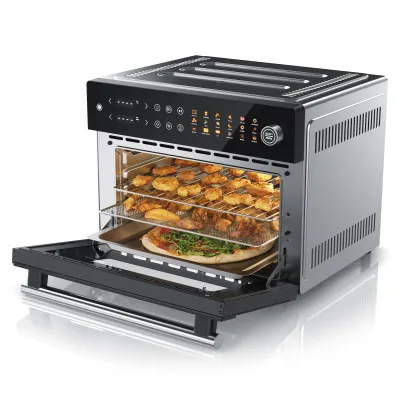 Arendo Minibackofen Airfryer 30L Edelstahl Multifunktionsofen, XXL Heißluftfritteuse 1800W, mini Backofen Dörrgerät + Zubehör, Drehspieß, rotierender Frittierkorb