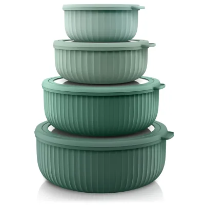Arendo Salatschüssel, 4er Schüssel Set mit Deckel, 0,38 bis 2,4 Liter, Rührschüssel, grün