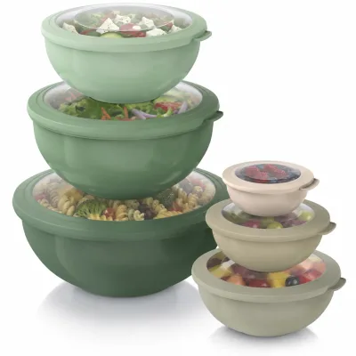 Arendo Salatschüssel, 6er Schüssel Set mit Deckel, 0,26 bis 5 Liter, Rührschüssel