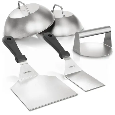 Arendo, Smash Burger Set XXL, Edelstahl Smasher, Burgerpresse für Smashburger, edelstahlfarben