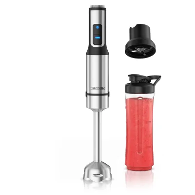 Arendo Stabmixer-Set mit 1500-W-DC-Motor, 12 Stufen, Turbotaste, abnehmbarem Edelstahl-Mixfuß und 600-ml-Trinkbecher