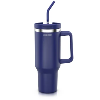 Arendo Thermobecher, Tumbler 1200 ml, Becher mit Deckel, Henkel und Strohhalm, Thermal Mug, dunkelblau