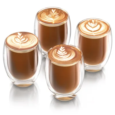 Arendo Thermogläser 4er-Set, je 350 ml, doppelwandiges Borosilikatglas, ohne Henkel, für Kaffee und Tee, spülmaschinen- und mikrowellengeeignet