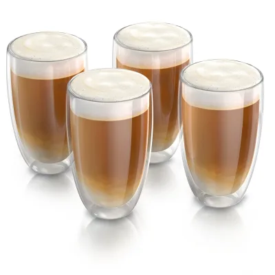 Arendo Thermogläser 4er-Set, je 450 ml, doppelwandiges Borosilikatglas, ohne Henkel, für Kaffee und Tee, spülmaschinen- und mikrowellengeeignet