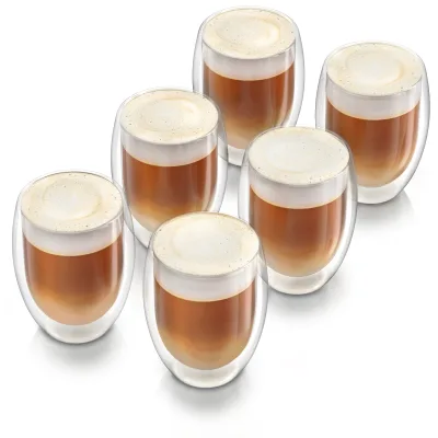 Arendo Thermogläser 6er-Set, je 350 ml, doppelwandiges Borosilikatglas, ohne Henkel, für Kaffee und Tee, spülmaschinen- und mikrowellengeeignet