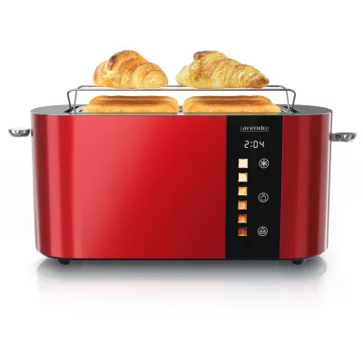 Arendo Toaster Edelstahl, Langschlitz, Touch Display, Bräunungsgrad- & Restzeitanzeige, 2 lange Schlitze, 4 Scheiben, 1500 W, Brötchenaufsatz
