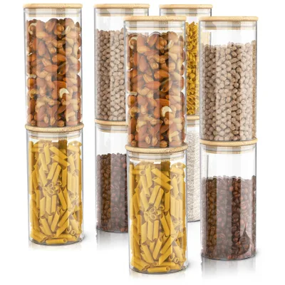 Arendo Vorratsgläser 10er-Set, je 1,5 l, rund, Borosilikatglas mit Bambusdeckel und Silikondichtung, luftdicht