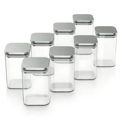 Arendo Vorratsgläser 8er-Set, quadratisch, Borosilikatglas, Deckel mit Edelstahl und Silikondichtung, Artikel 308836